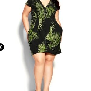 Women's Black and Green big pocket zipper dress.
